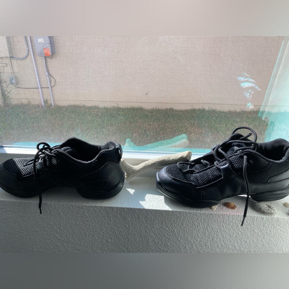 Black dancing shoes.
